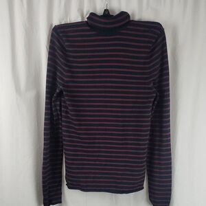 Zara Women's Medium Navy and Burgundy Turtleneck Long Sleeve Shirt
